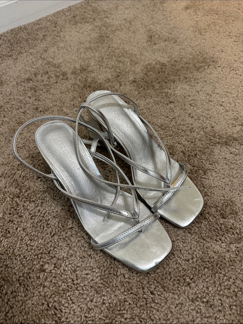 ASOS London Rebel Aria strappy mid block heeled sandals in silver